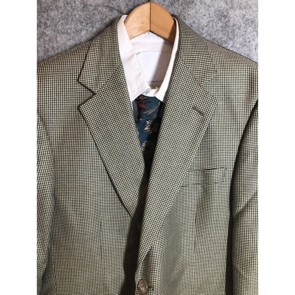 Brooks Brothers Blazer Sport Coat Mens Large Brown Houndstooth Silk Wool USA